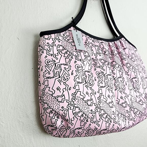 NEW Playboy Bunny Y2K Pink Patterned Graphic Shoulder Tote Women's Bag - Picture 3 of 12